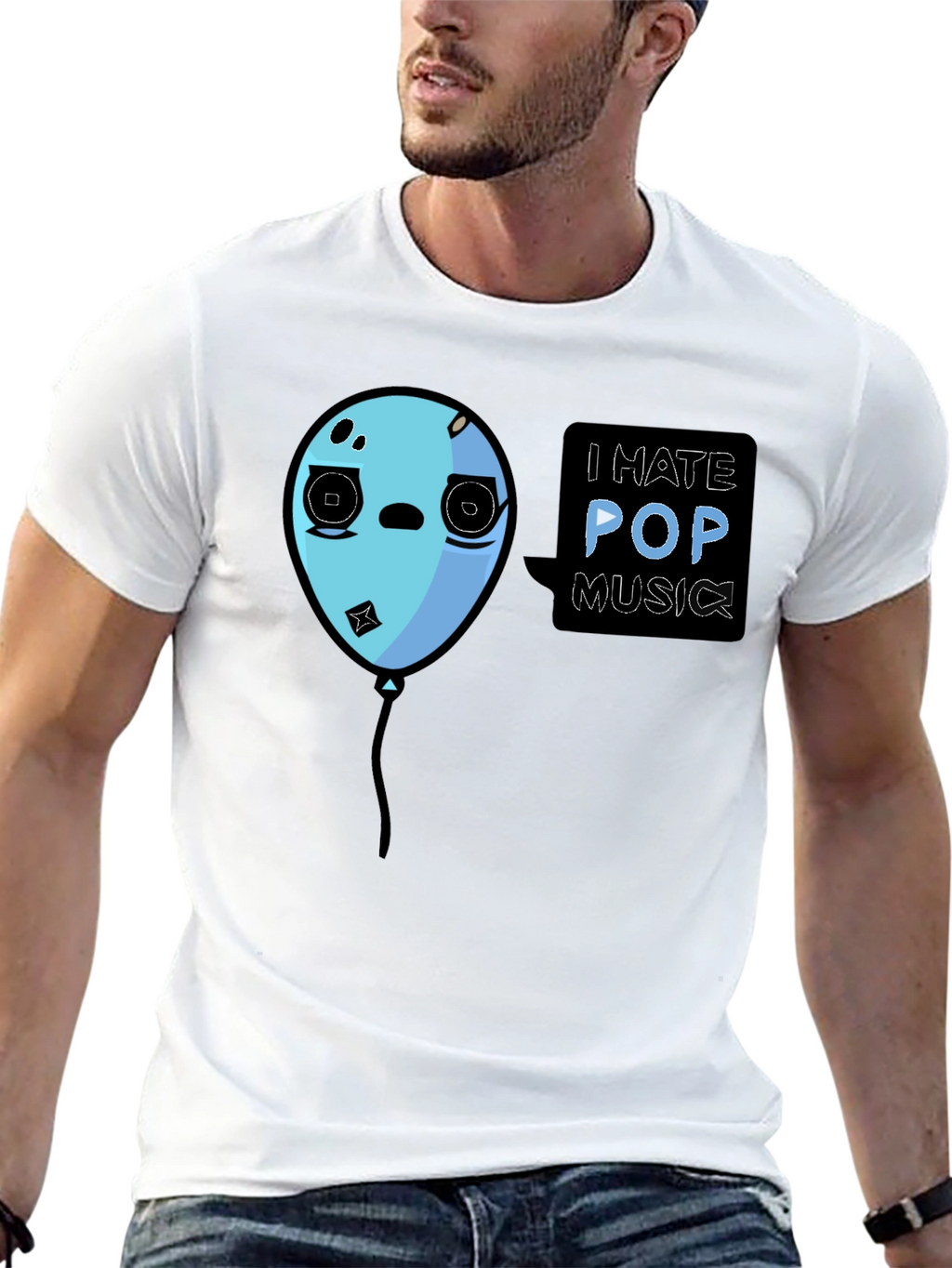 I Hate Pop Music Funny Balloon Black T-Shirt