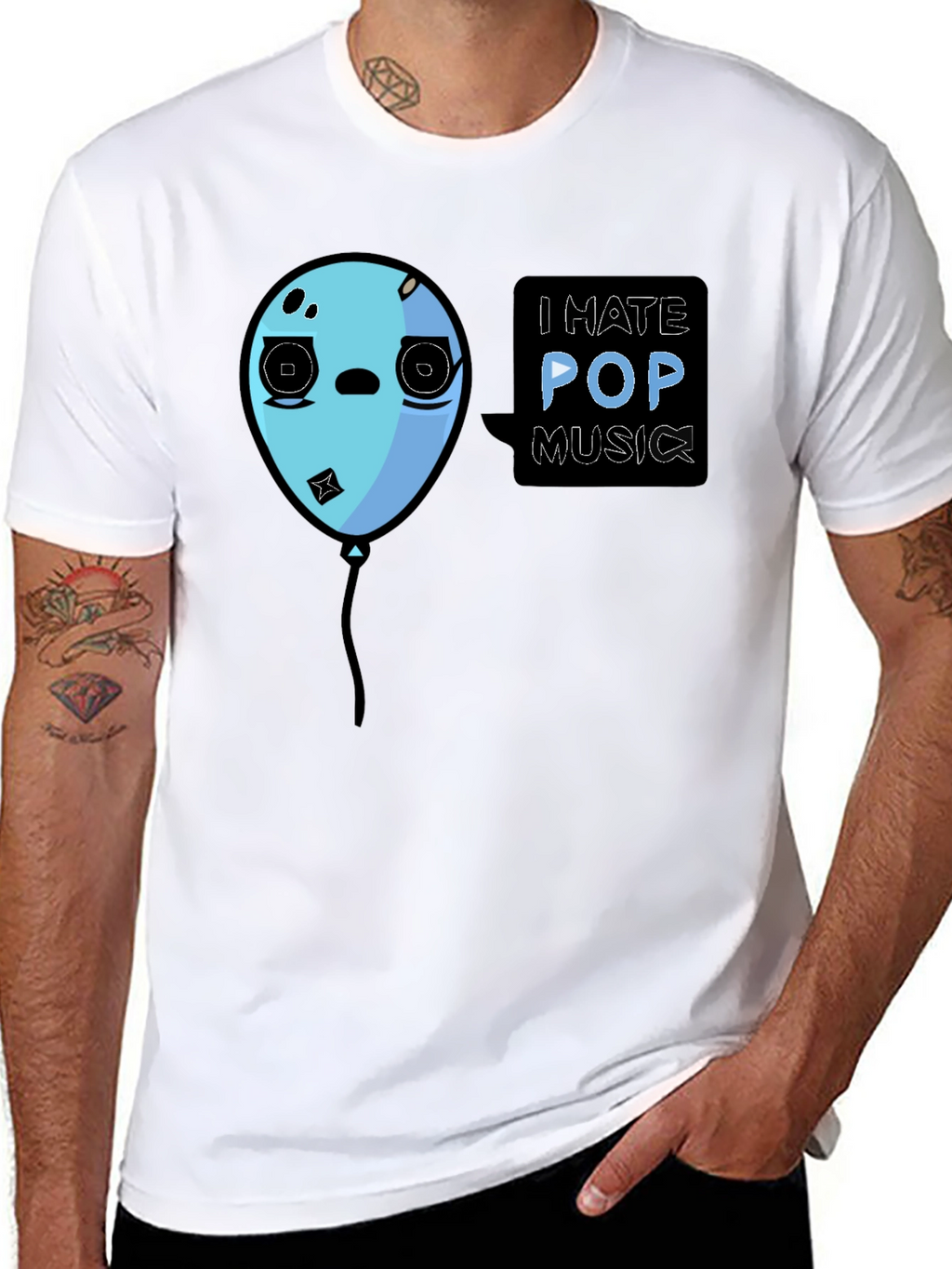 I Hate Pop Music Funny Balloon Black T-Shirt