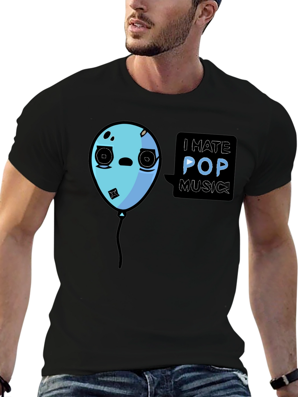 I Hate Pop Music Funny Balloon Black T-Shirt