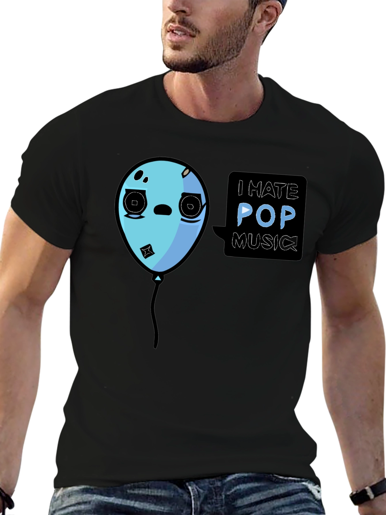 I Hate Pop Music Funny Balloon Black T-Shirt