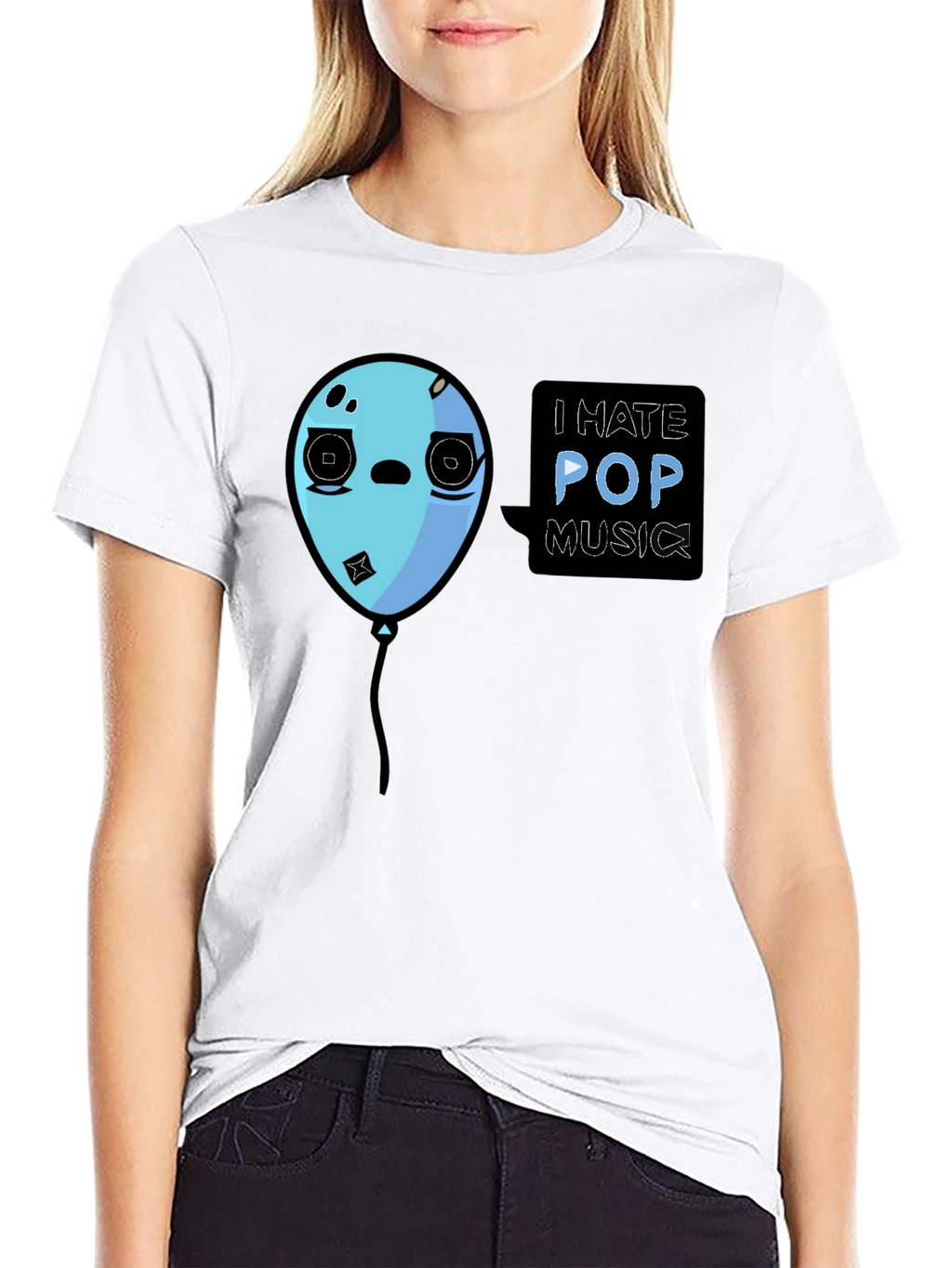 I Hate Pop Music Funny Balloon Black T-Shirt
