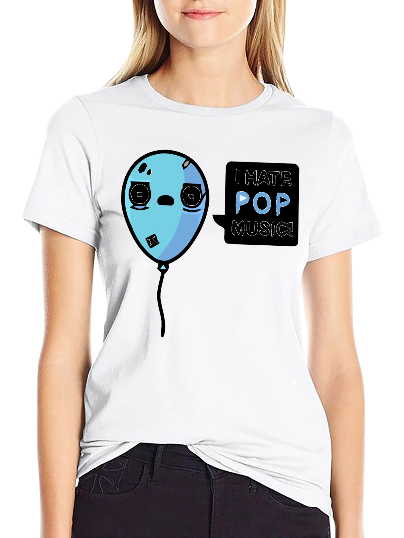 I Hate Pop Music Funny Balloon Black T-Shirt
