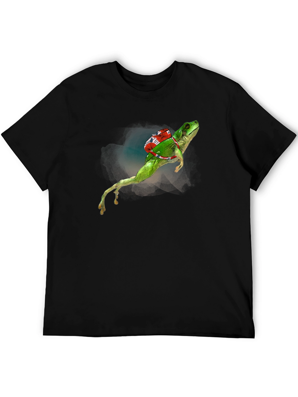 Frog with Backpack Graphic Tee - Black