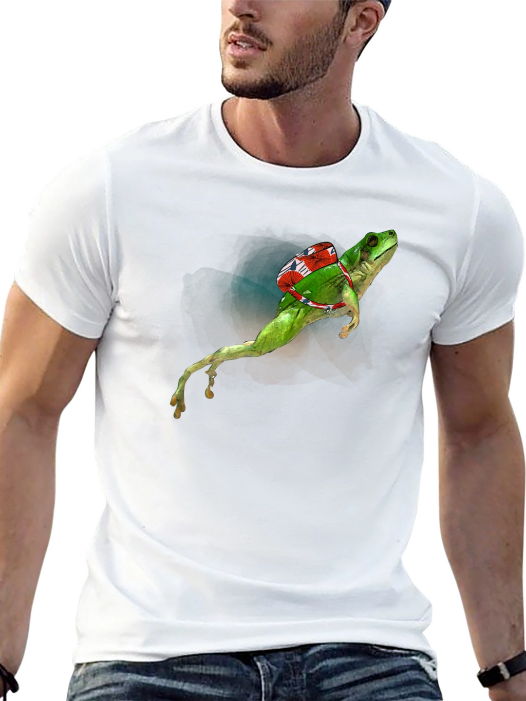 Frog with Backpack Graphic Tee - Black