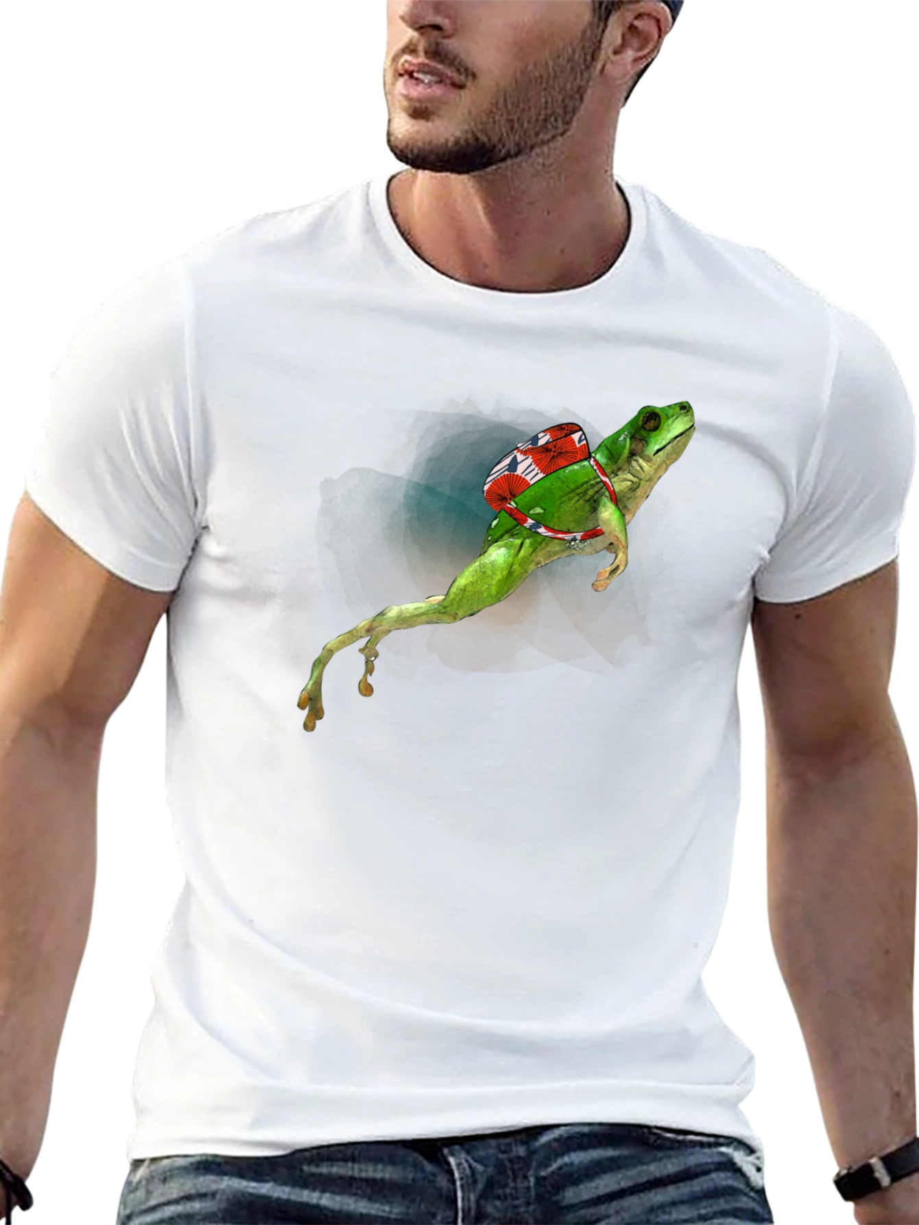 Frog with Backpack Graphic Tee - Black