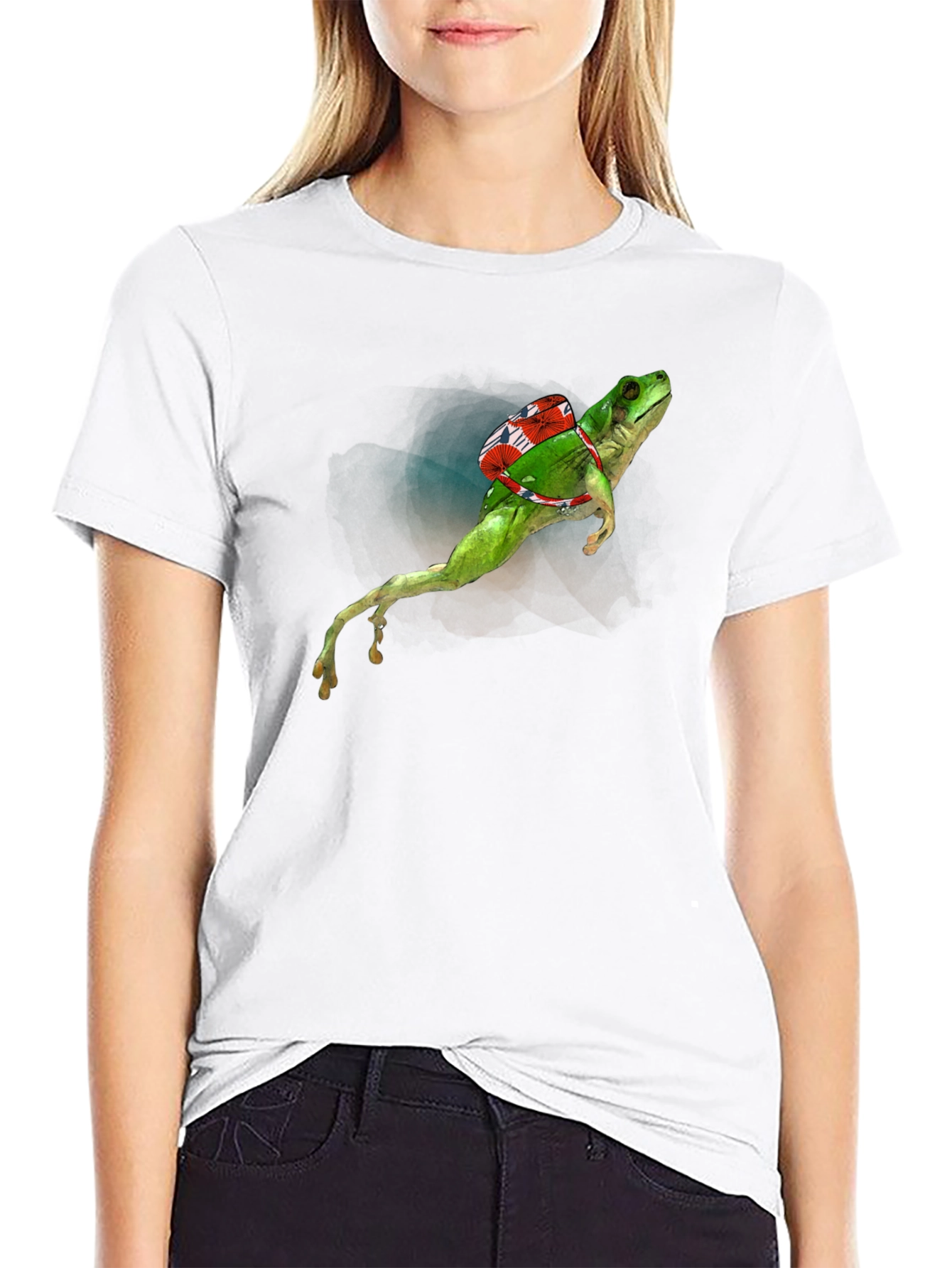 Frog with Backpack Graphic Tee - Black