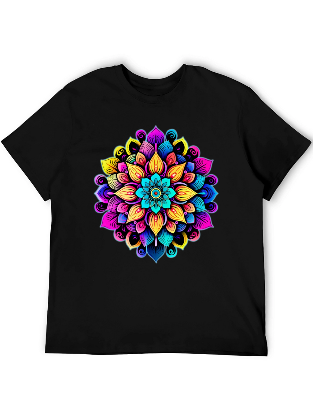 Vibrant Mandala Graphic Black T-Shirt