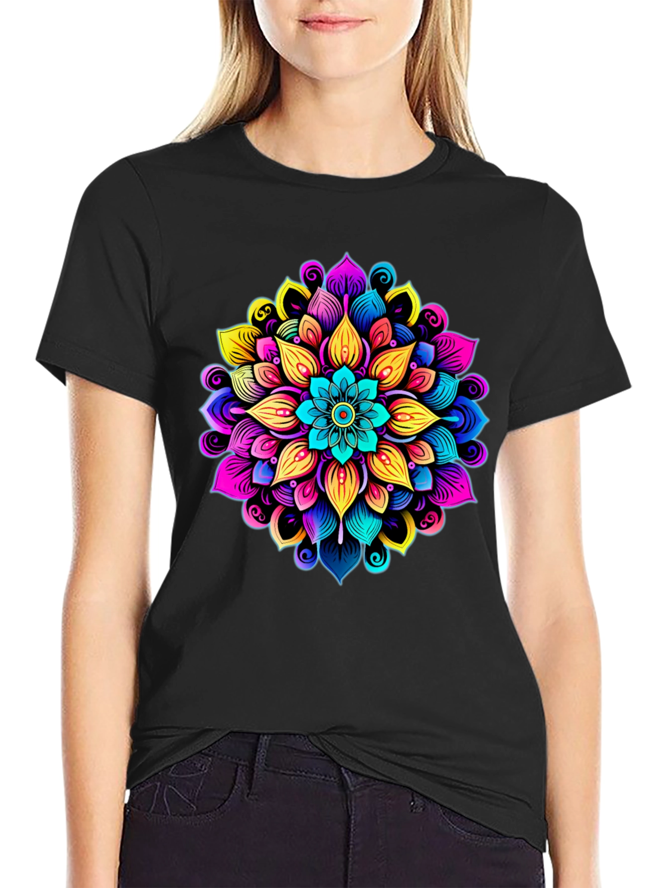 Vibrant Mandala Graphic Black T-Shirt