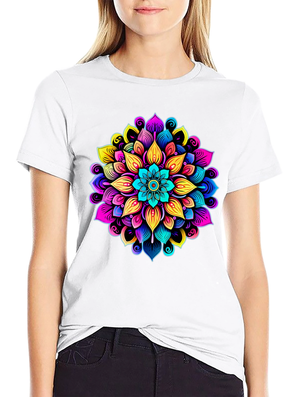 Vibrant Mandala Graphic Black T-Shirt