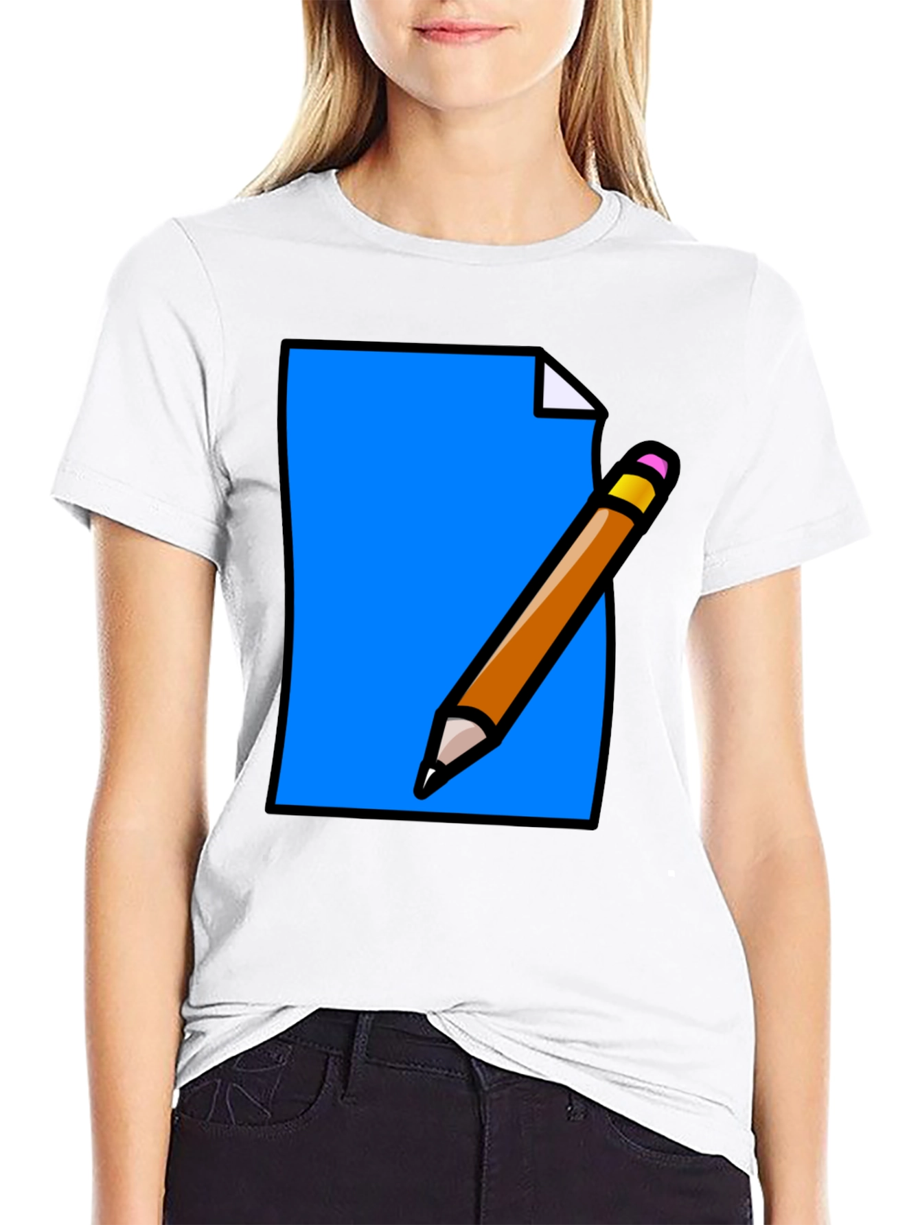 Note & Pencil Graphic Tee - Black