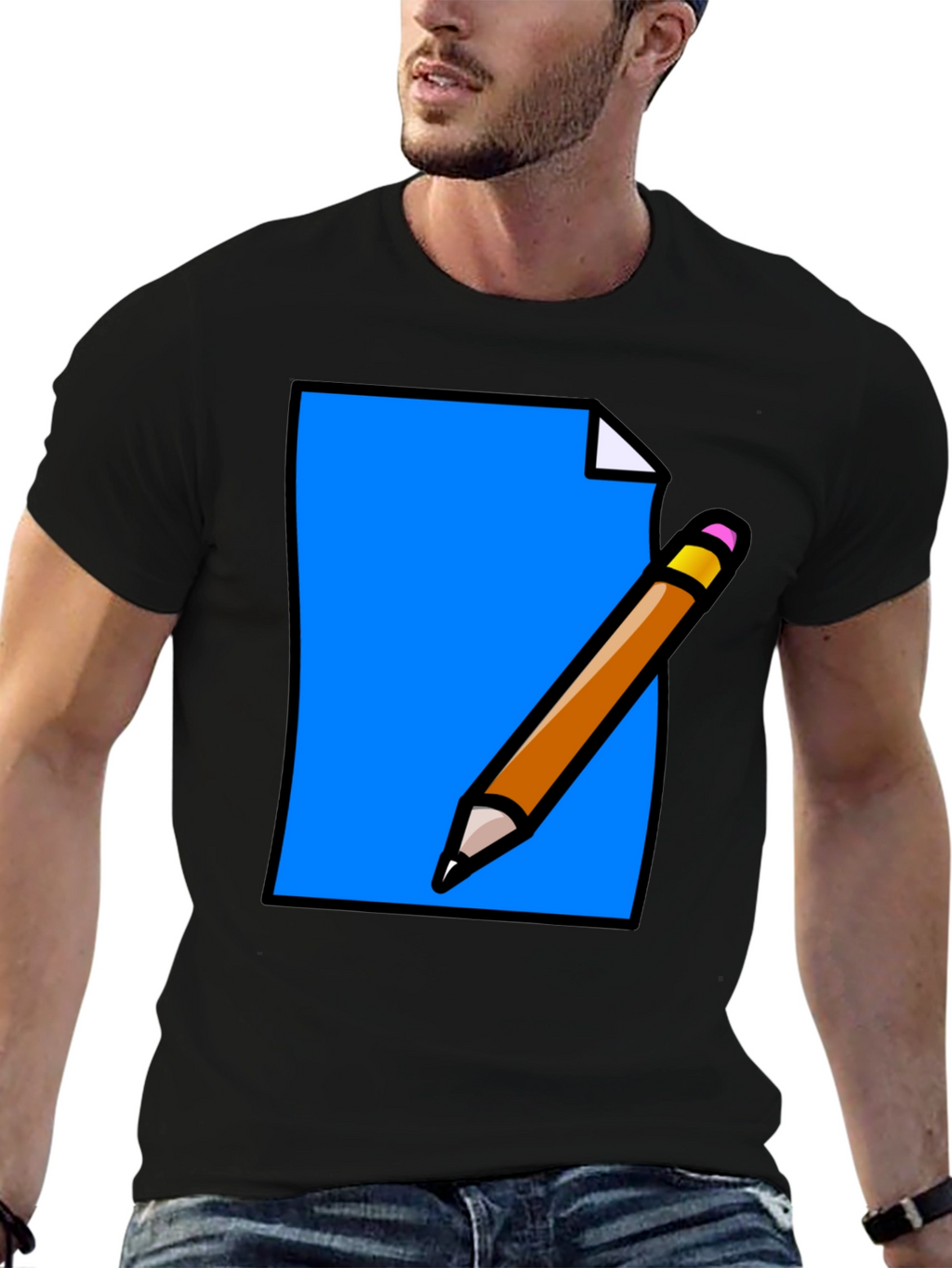 Note & Pencil Graphic Tee - Black