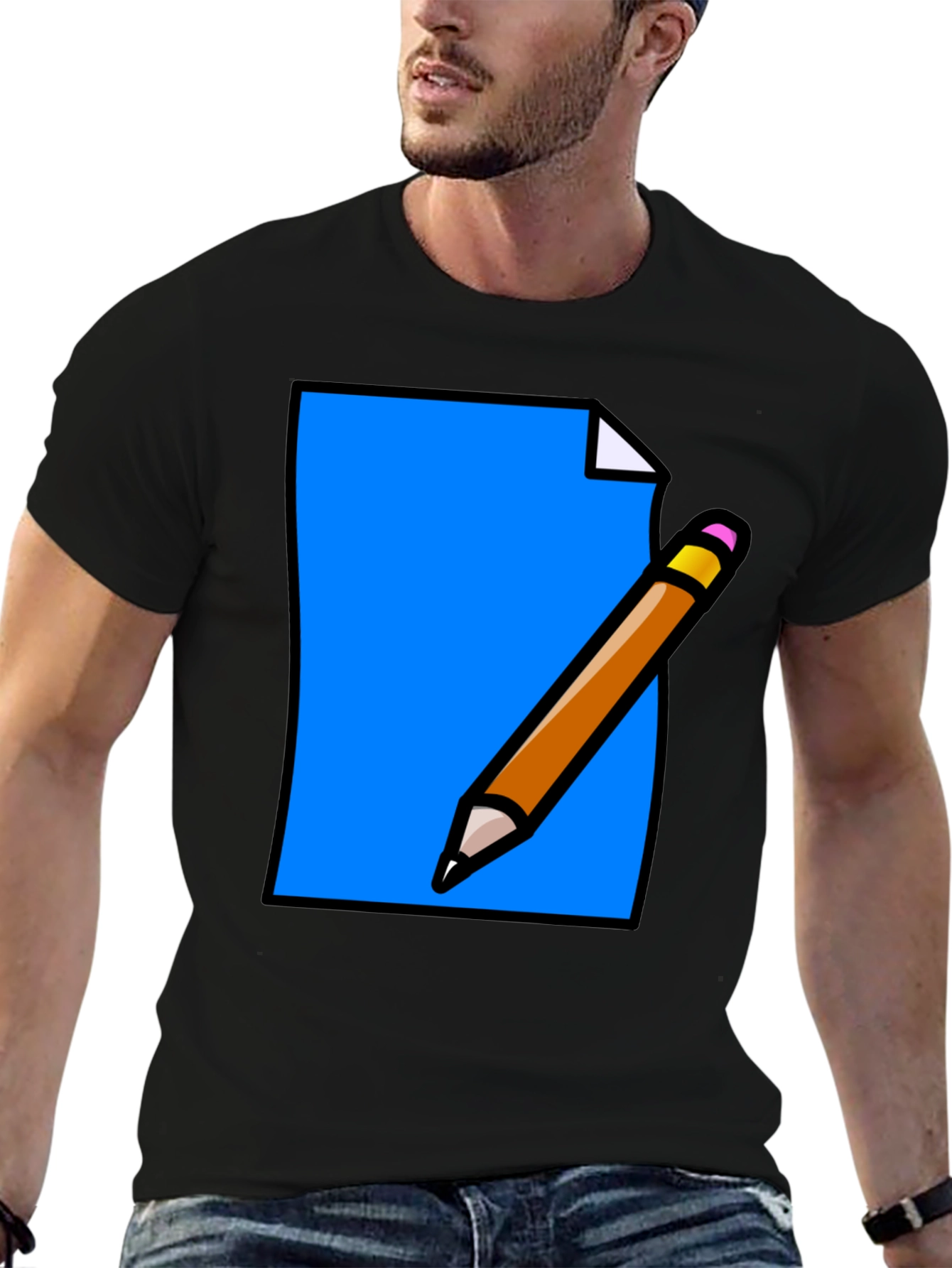 Note & Pencil Graphic Tee - Black