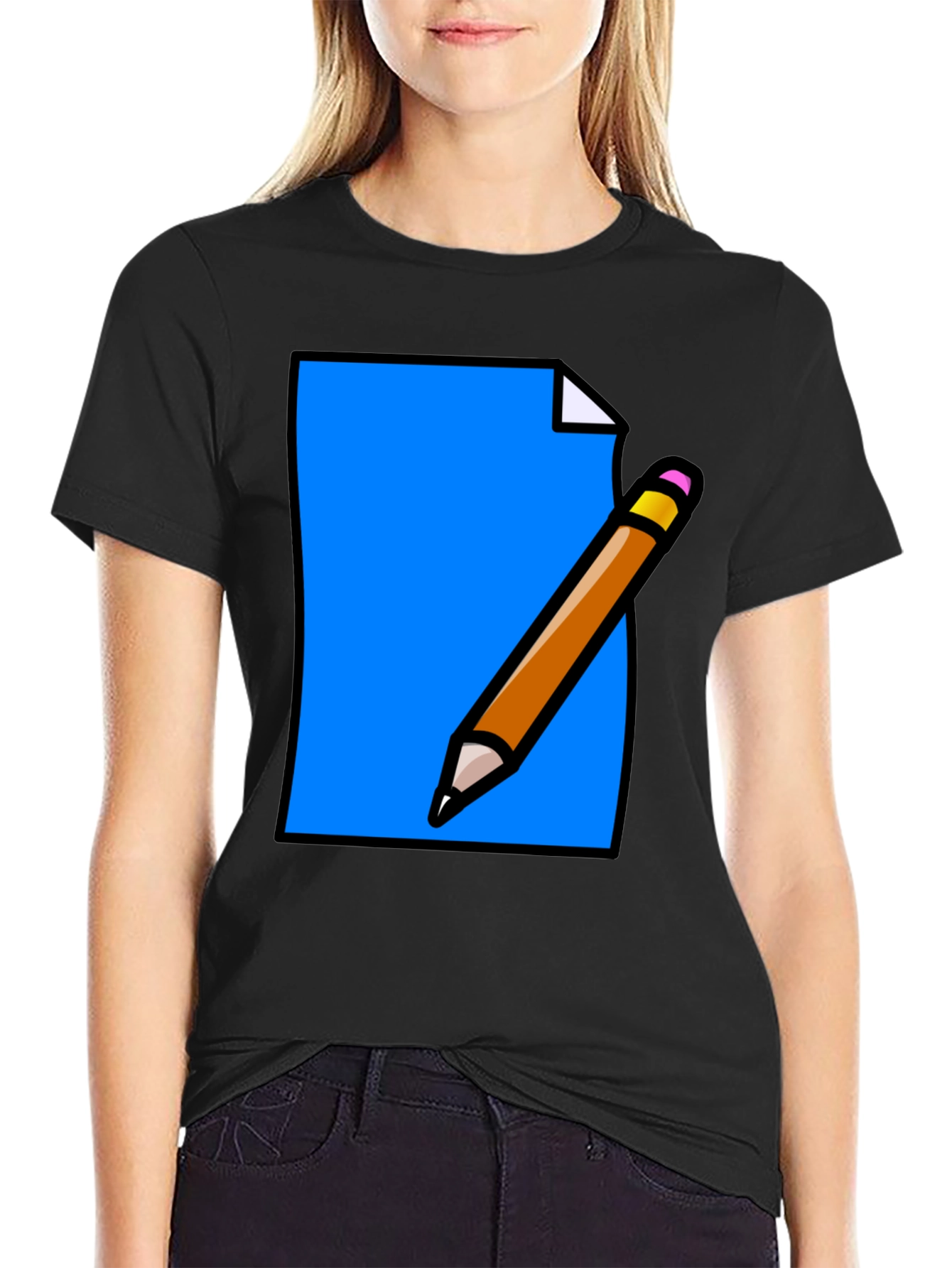 Note & Pencil Graphic Tee - Black
