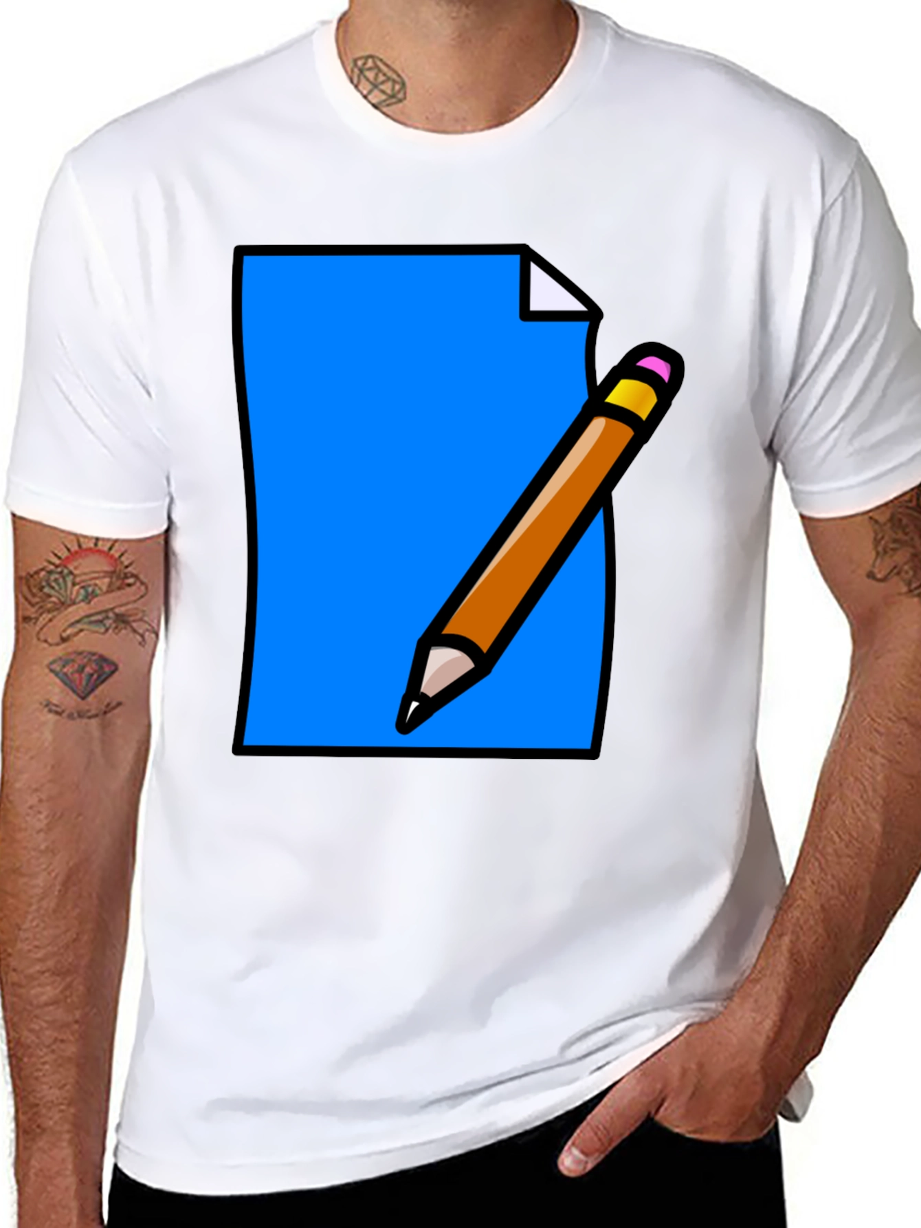 Note & Pencil Graphic Tee - Black