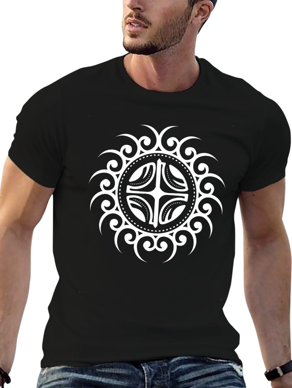 Tribal Circle Graphic Black T-Shirt