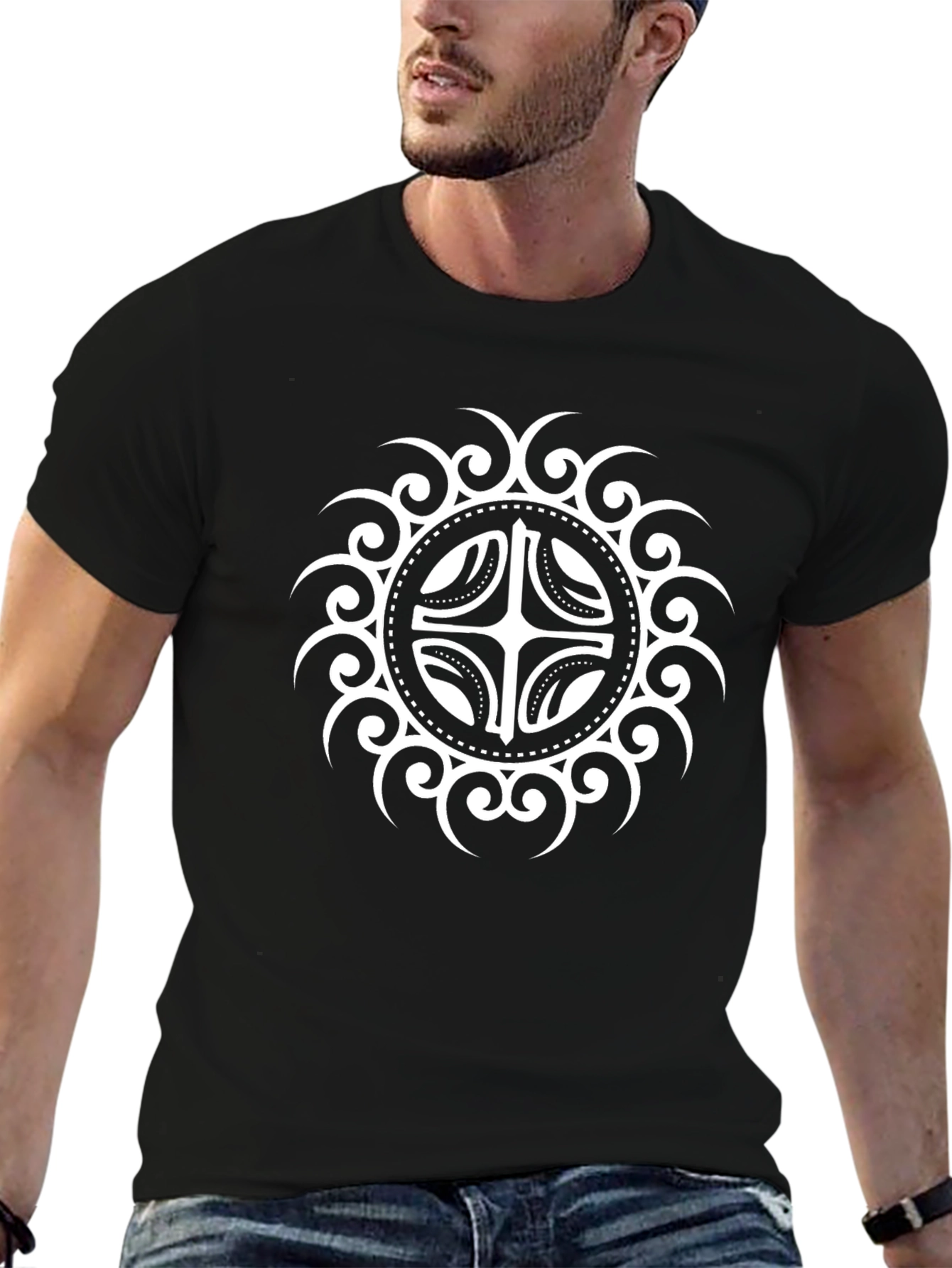Tribal Circle Graphic Black T-Shirt