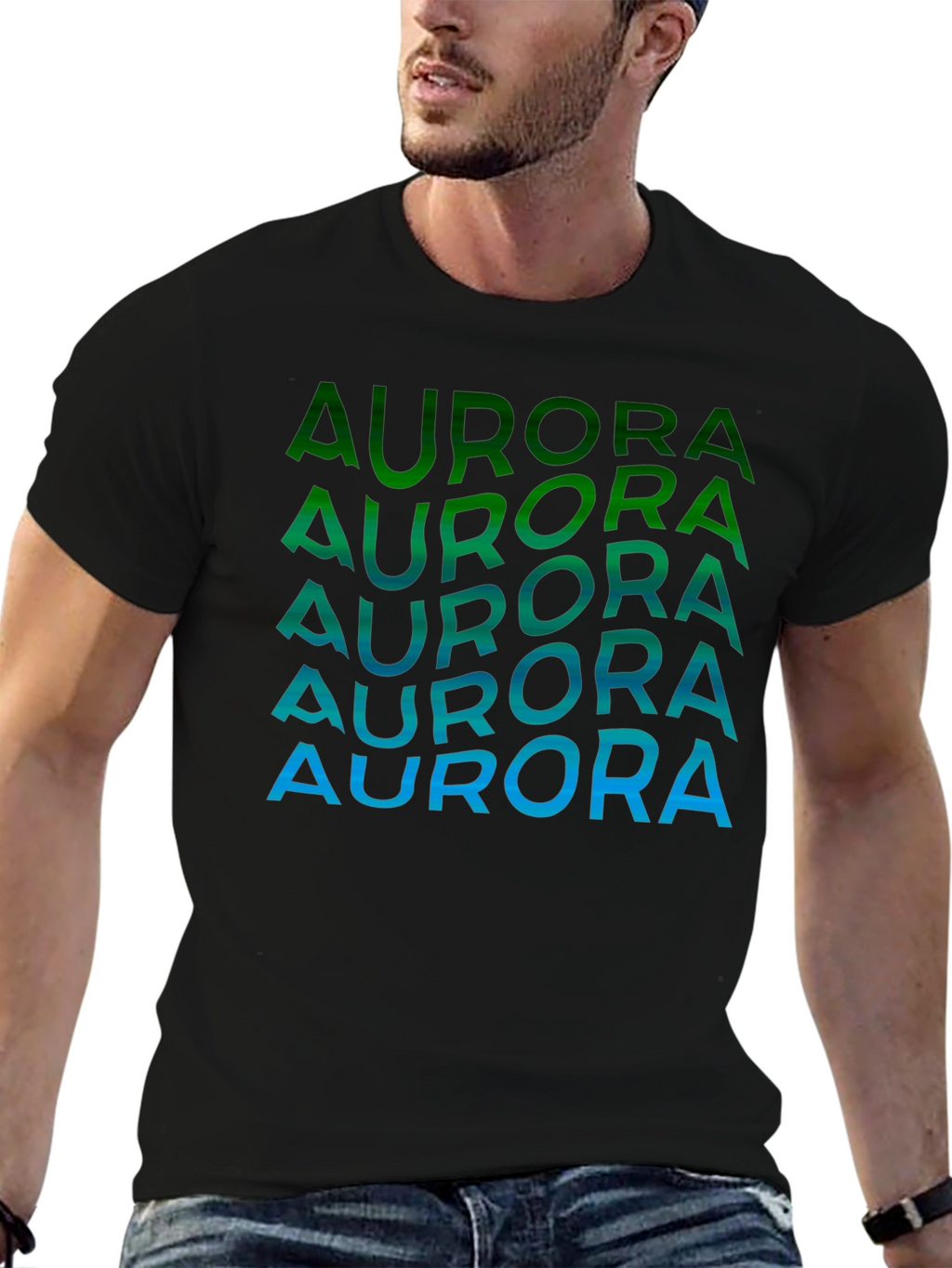 Aurora Gradient Graphic T-Shirt - Black