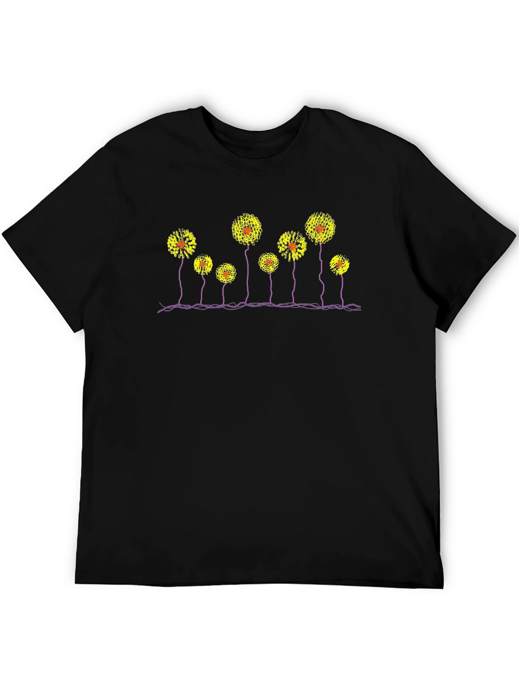 Black T-Shirt with Abstract Flower Design