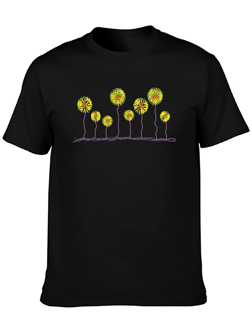 Black T-Shirt with Abstract Flower Design