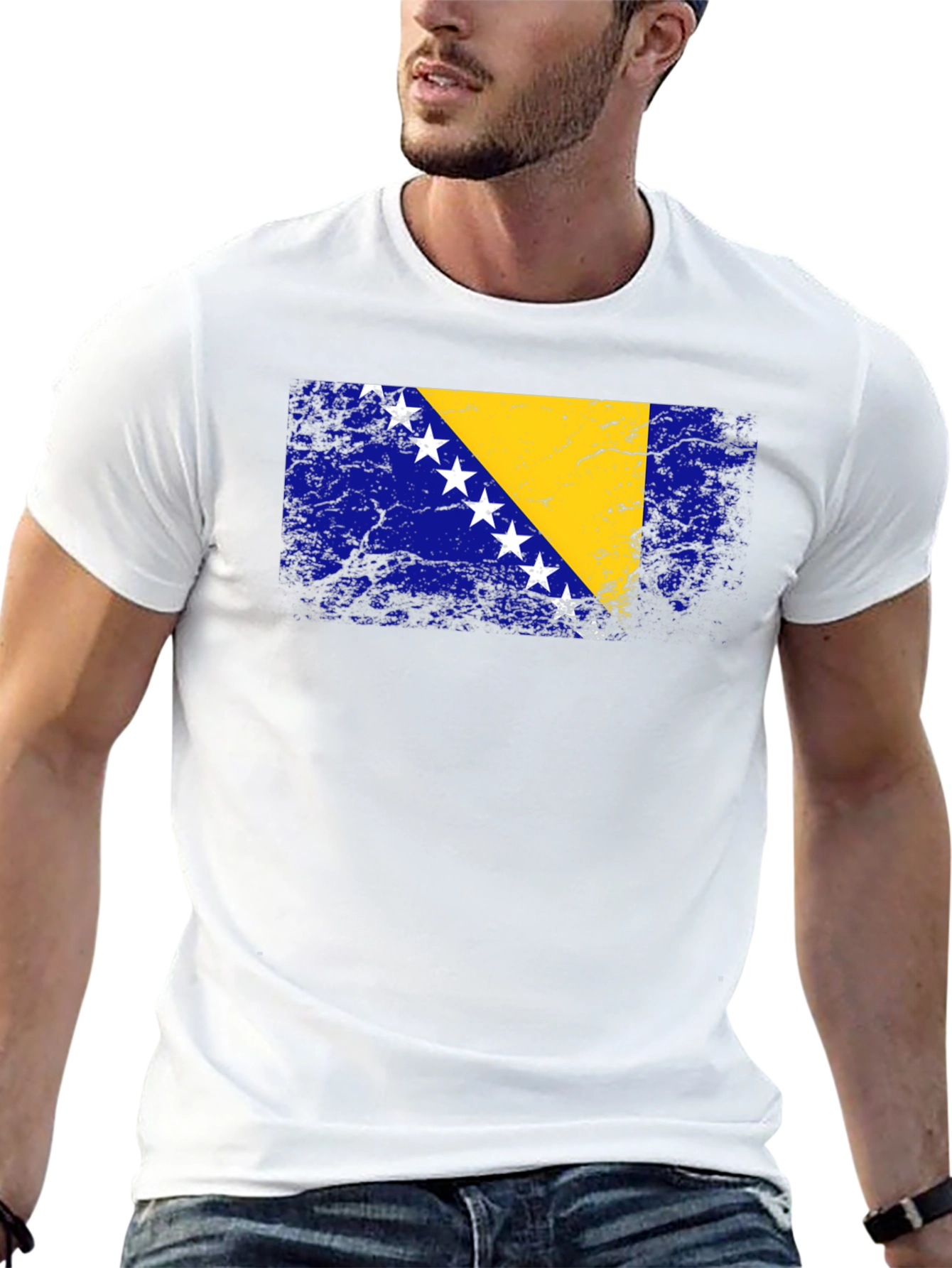 Bosnia Flag Graphic T-Shirt - Distressed Look