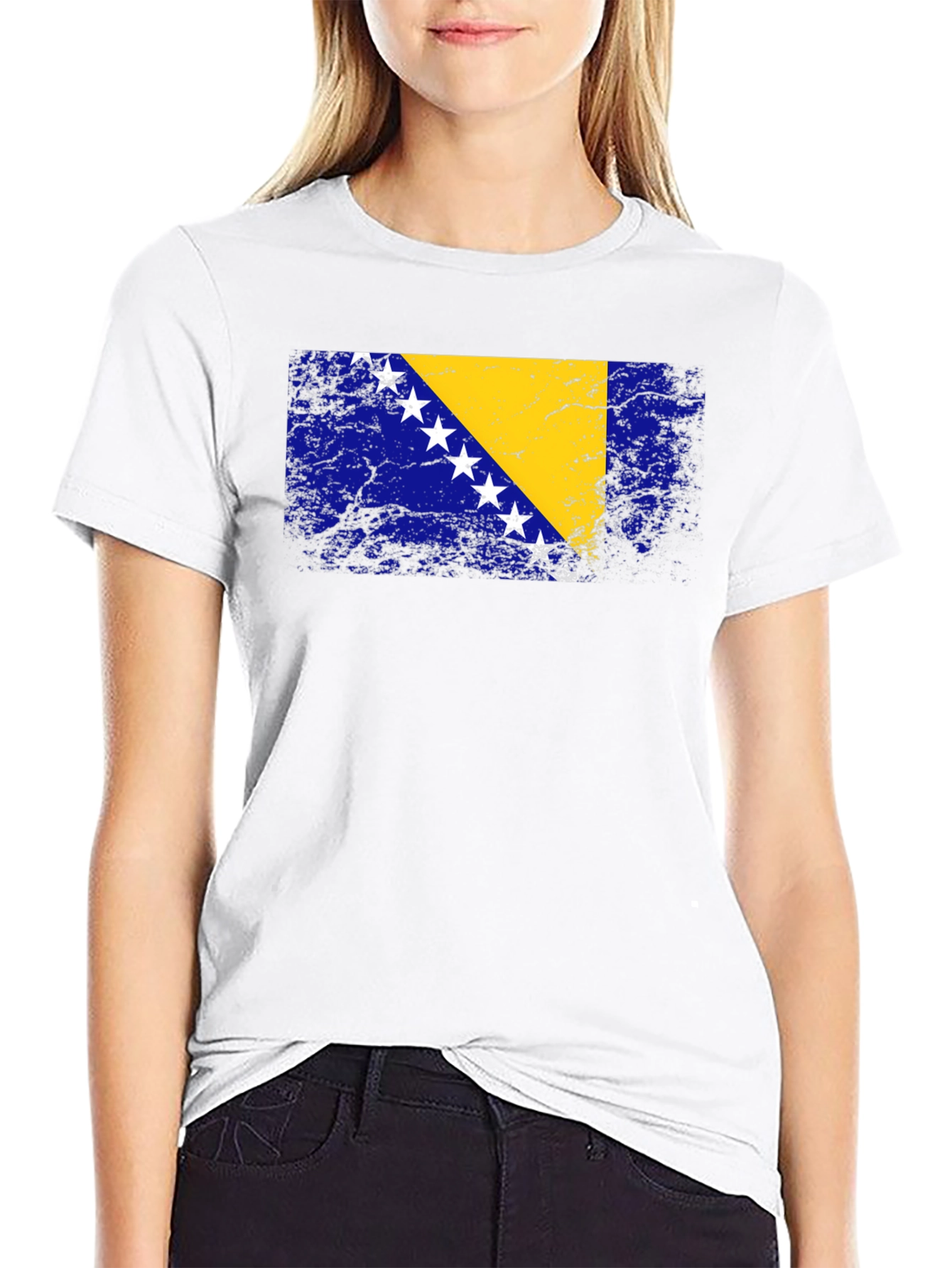Bosnia Flag Graphic T-Shirt - Distressed Look