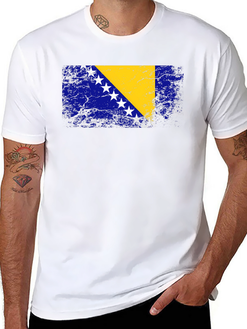 Bosnia Flag Graphic T-Shirt - Distressed Look