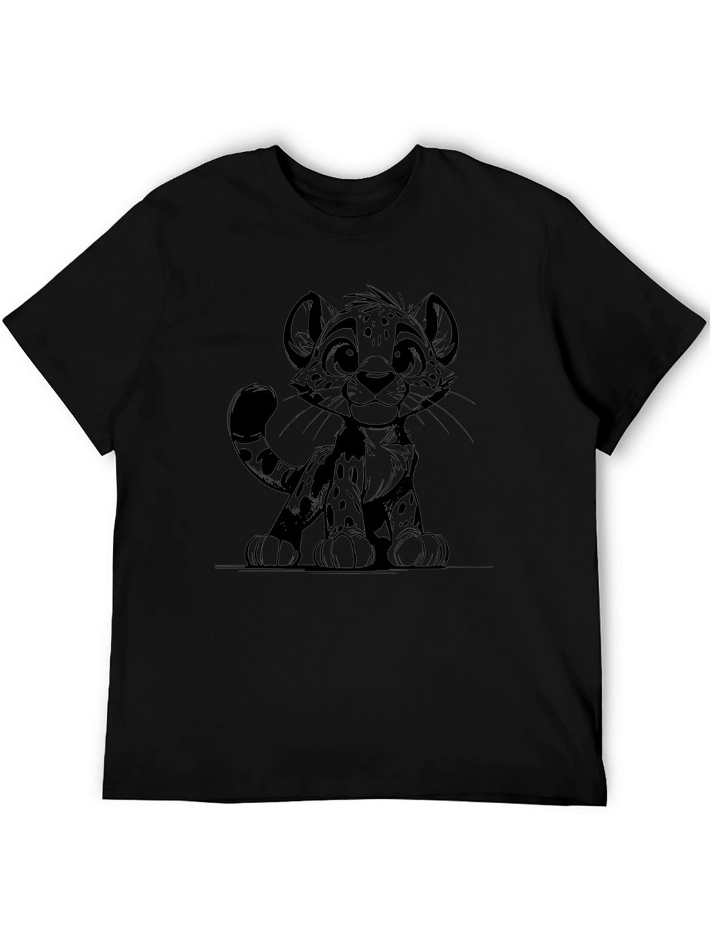 Cute Cartoon Cheetah Graphic Tee - Black T-Shirt