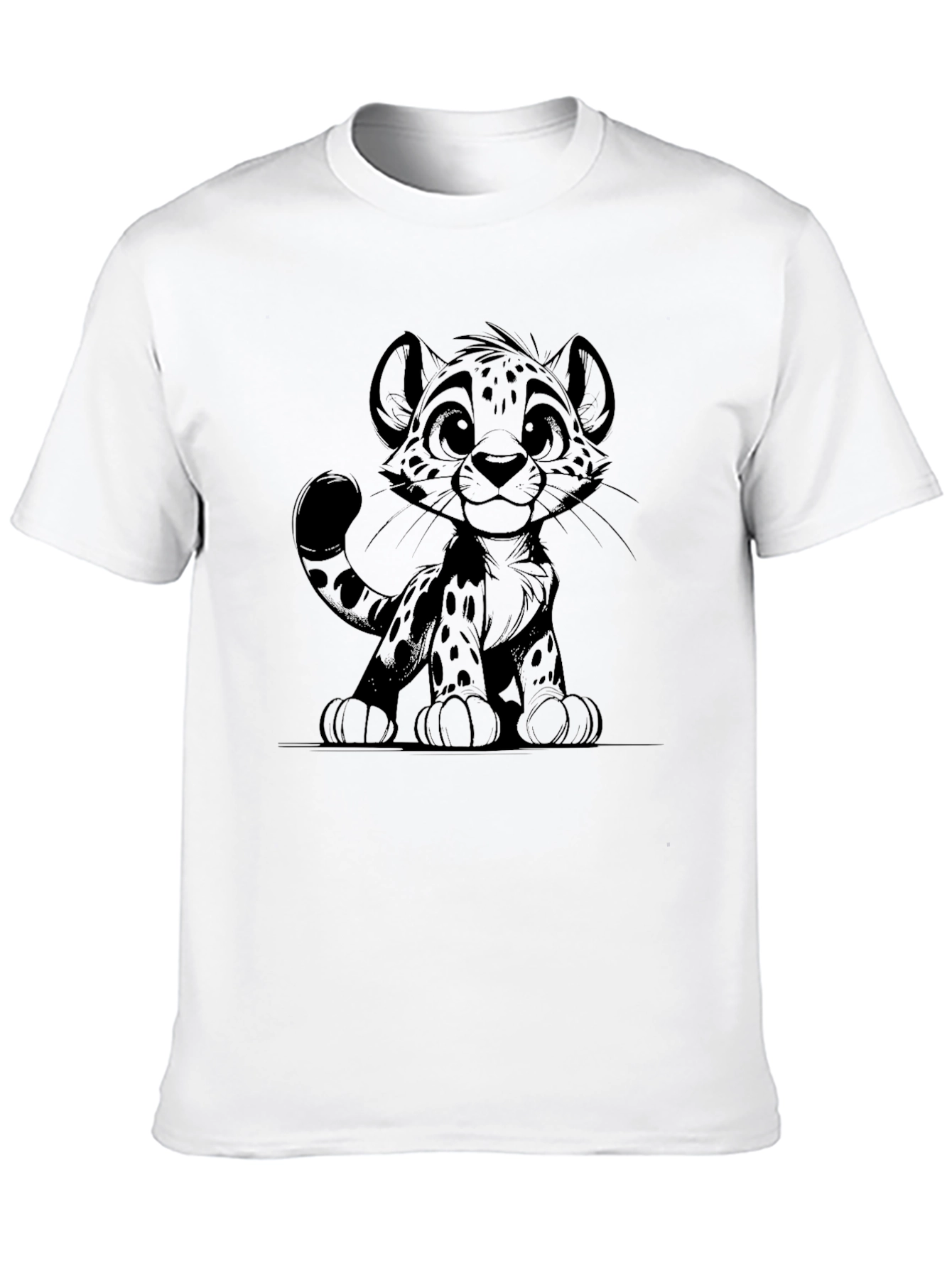 Cute Cartoon Cheetah Graphic Tee - Black T-Shirt