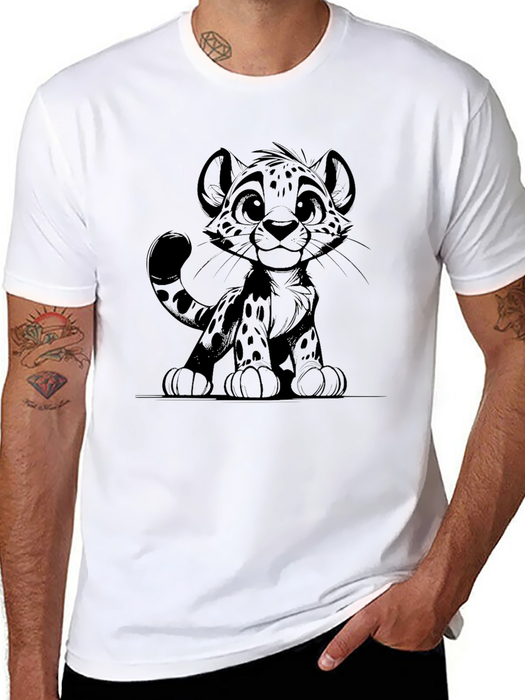 Cute Cartoon Cheetah Graphic Tee - Black T-Shirt