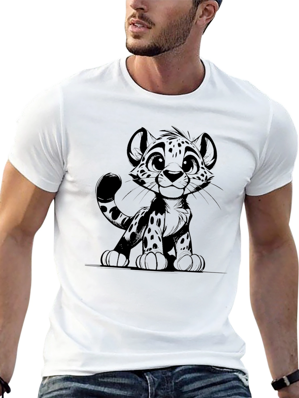 Cute Cartoon Cheetah Graphic Tee - Black T-Shirt