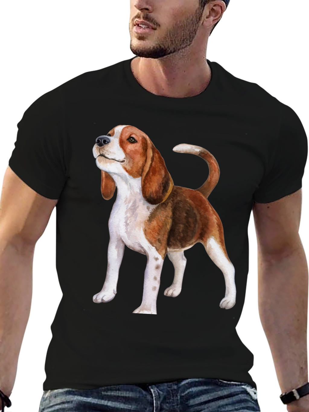 Beagle Dog Graphic Print Black T-Shirt