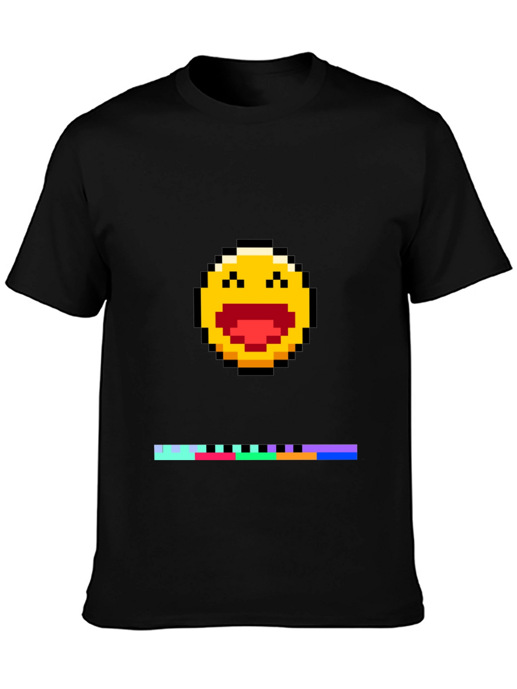 Pixel Laughing Emoji Tee - Black Crew Neck