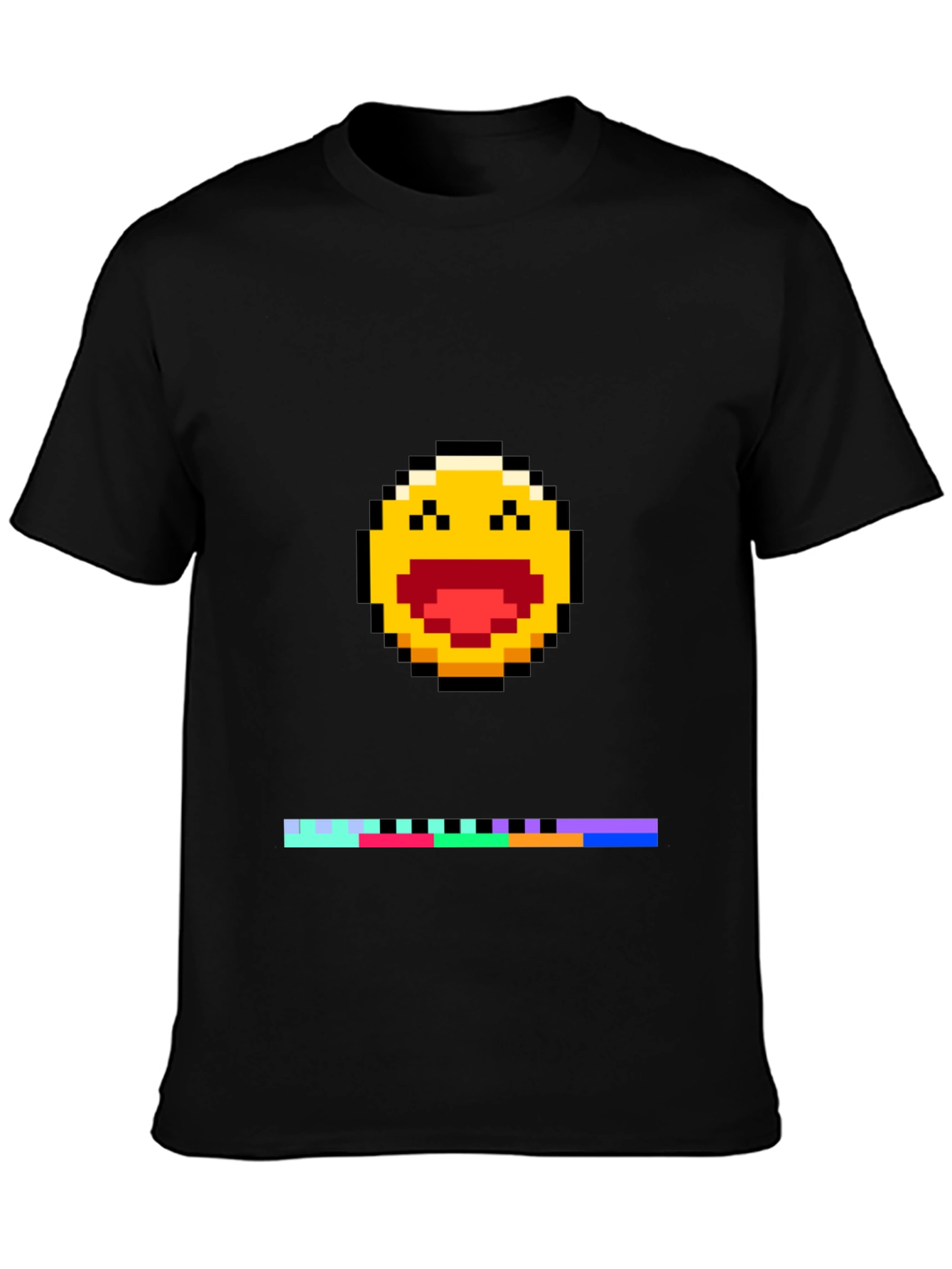 Pixel Laughing Emoji Tee - Black Crew Neck