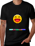 Pixel Laughing Emoji Tee - Black Crew Neck
