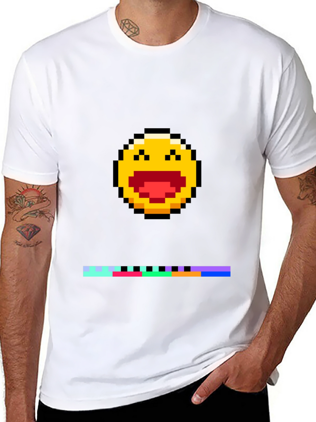Pixel Laughing Emoji Tee - Black Crew Neck