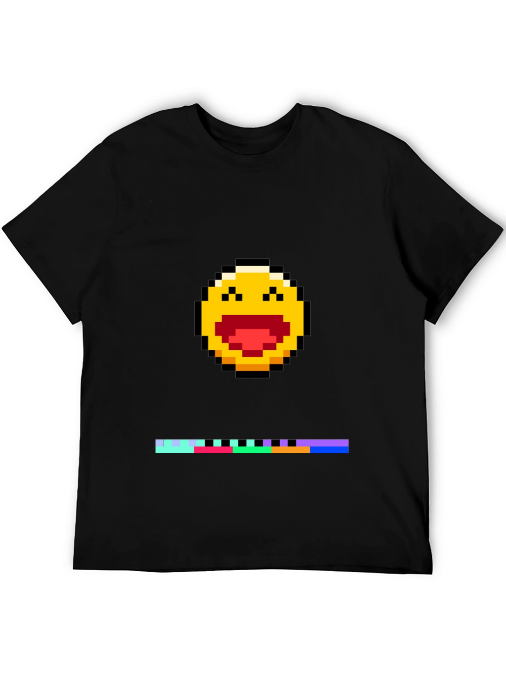 Pixel Laughing Emoji Tee - Black Crew Neck