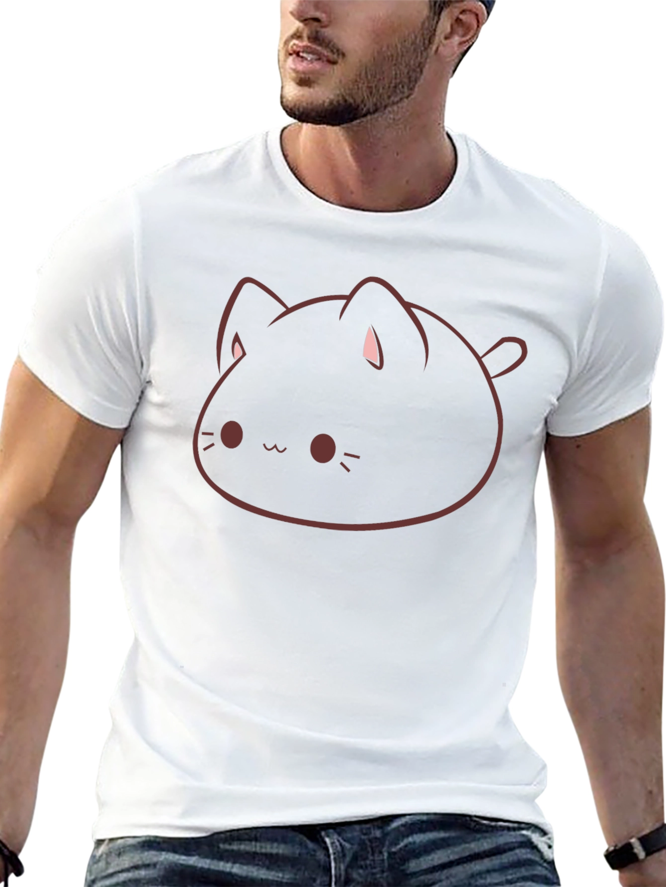 Cute Cat Blob Graphic Tee - Soft Cotton Blend