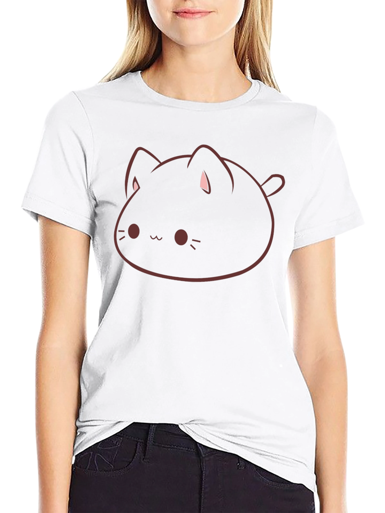 Cute Cat Blob Graphic Tee - Soft Cotton Blend
