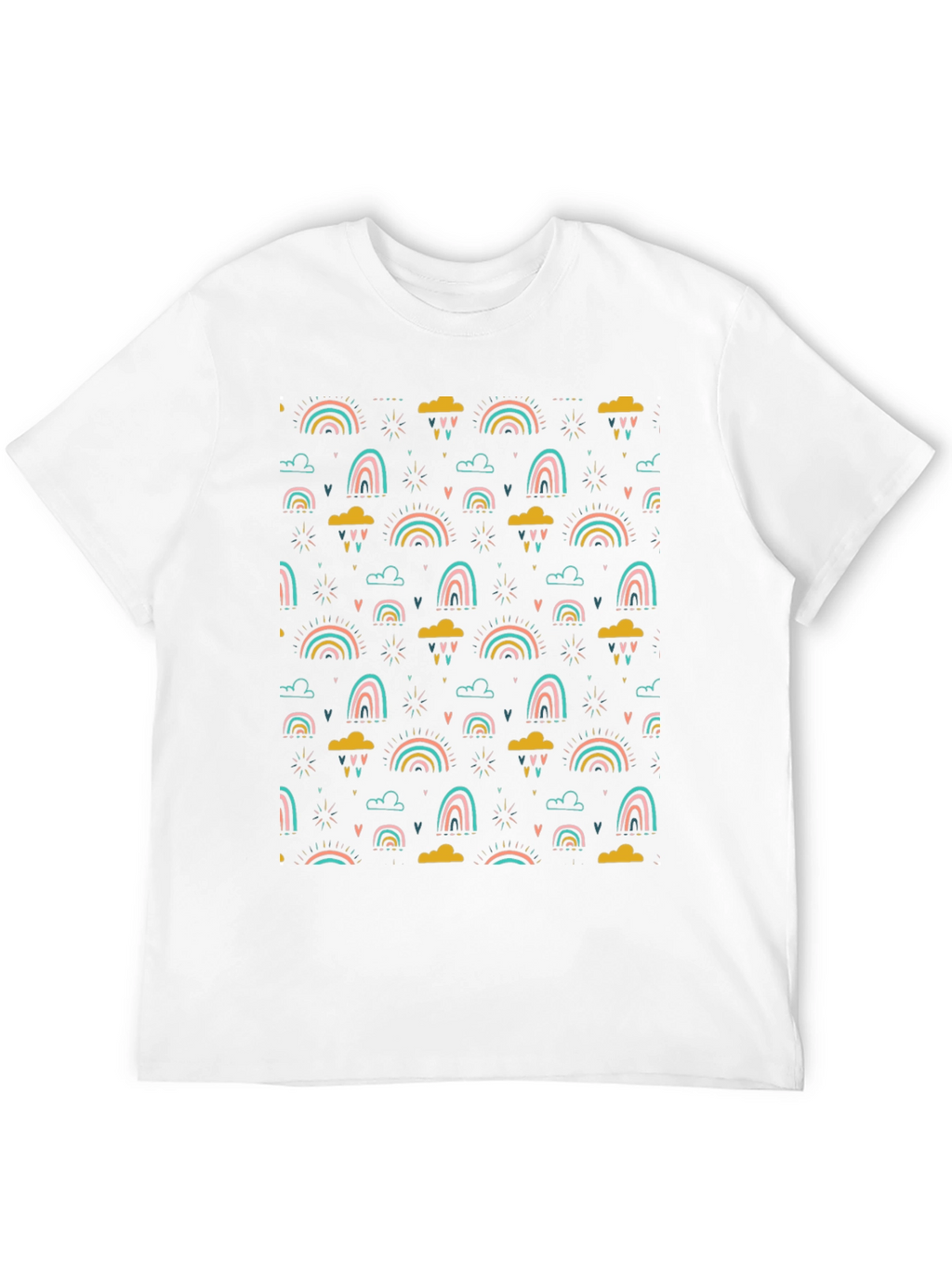 Rainbow Cloud Print T-Shirt - Stylish Black Tee