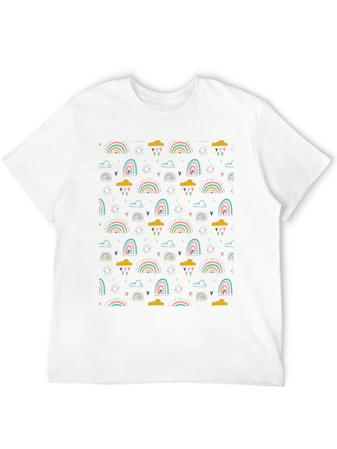 Rainbow Cloud Print T-Shirt - Stylish Black Tee