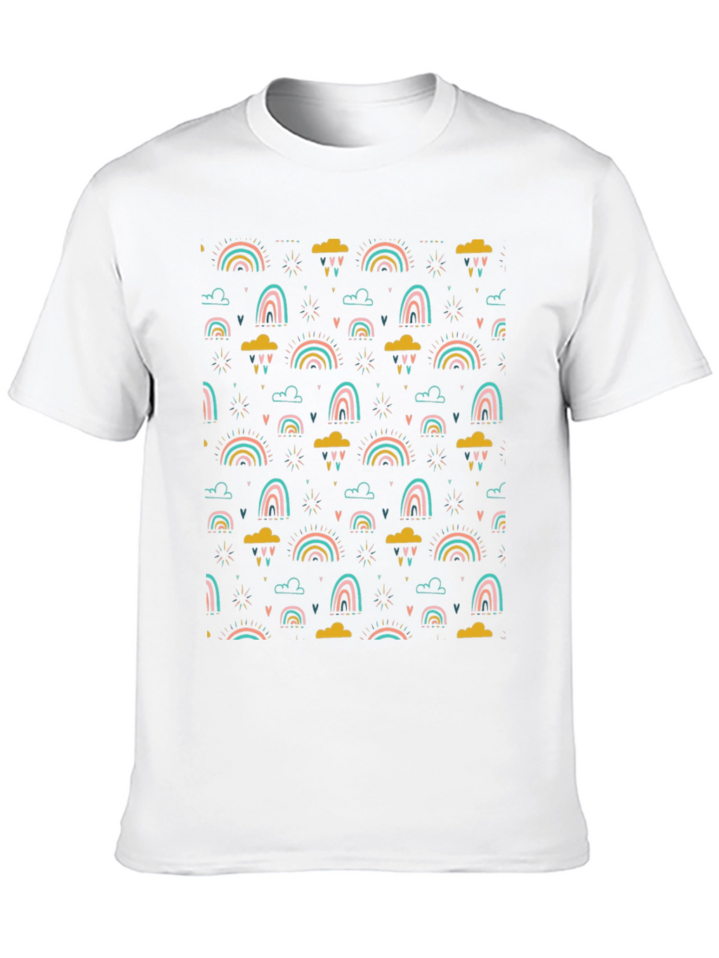 Rainbow Cloud Print T-Shirt - Stylish Black Tee