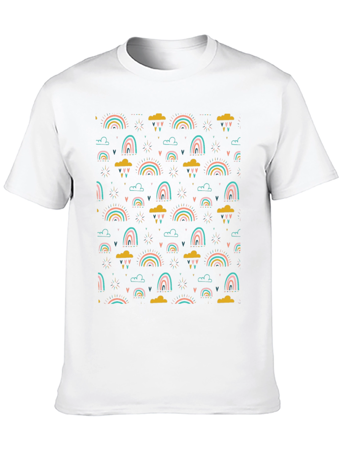 Rainbow Cloud Print T-Shirt - Stylish Black Tee