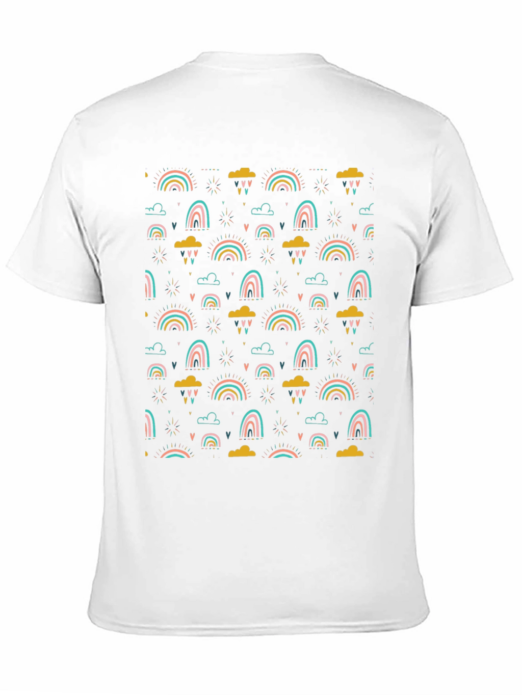 Rainbow Cloud Print T-Shirt - Stylish Black Tee