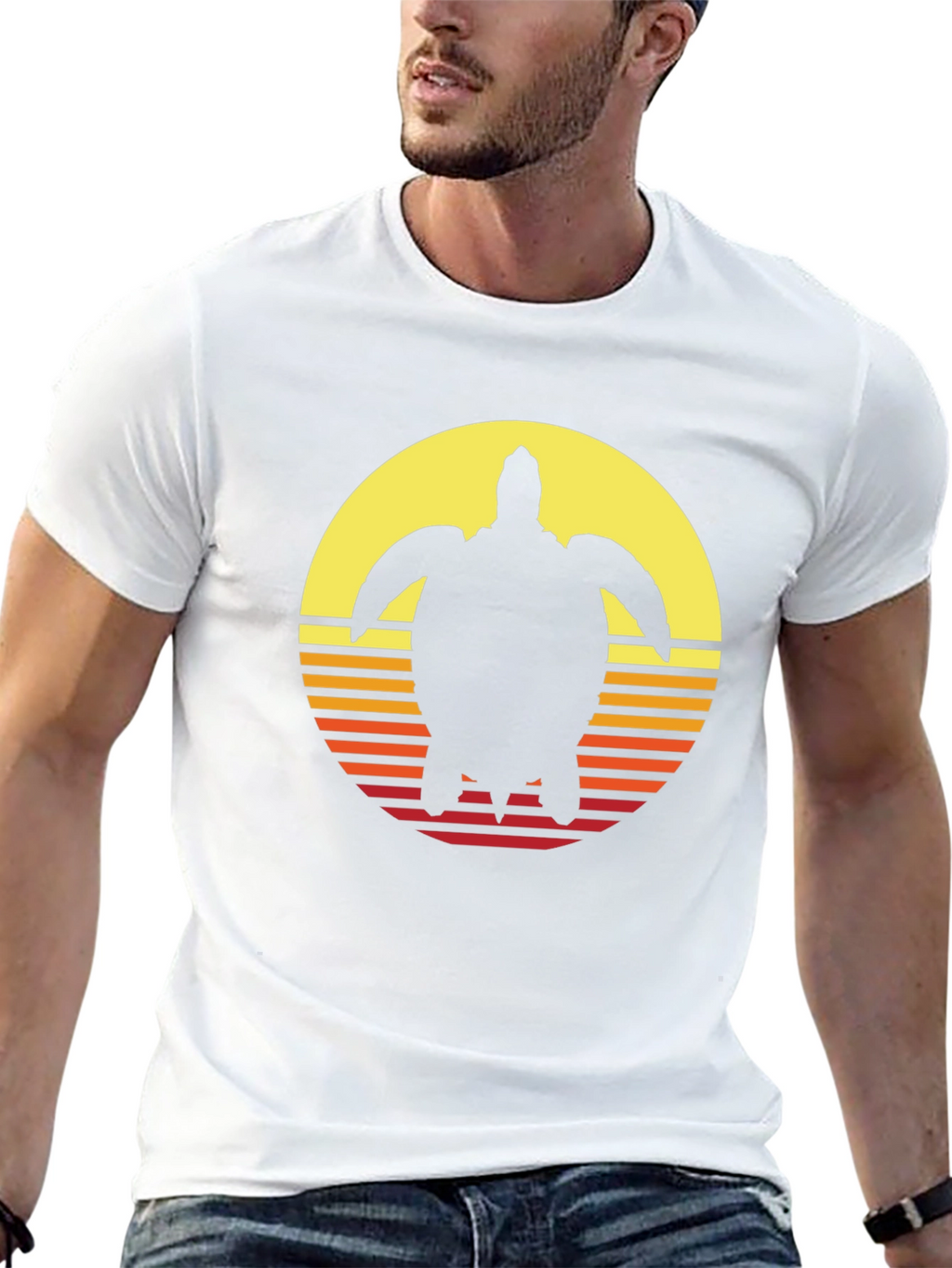 Sunset Turtle Graphic Tee - Retro Style Black T-Shirt