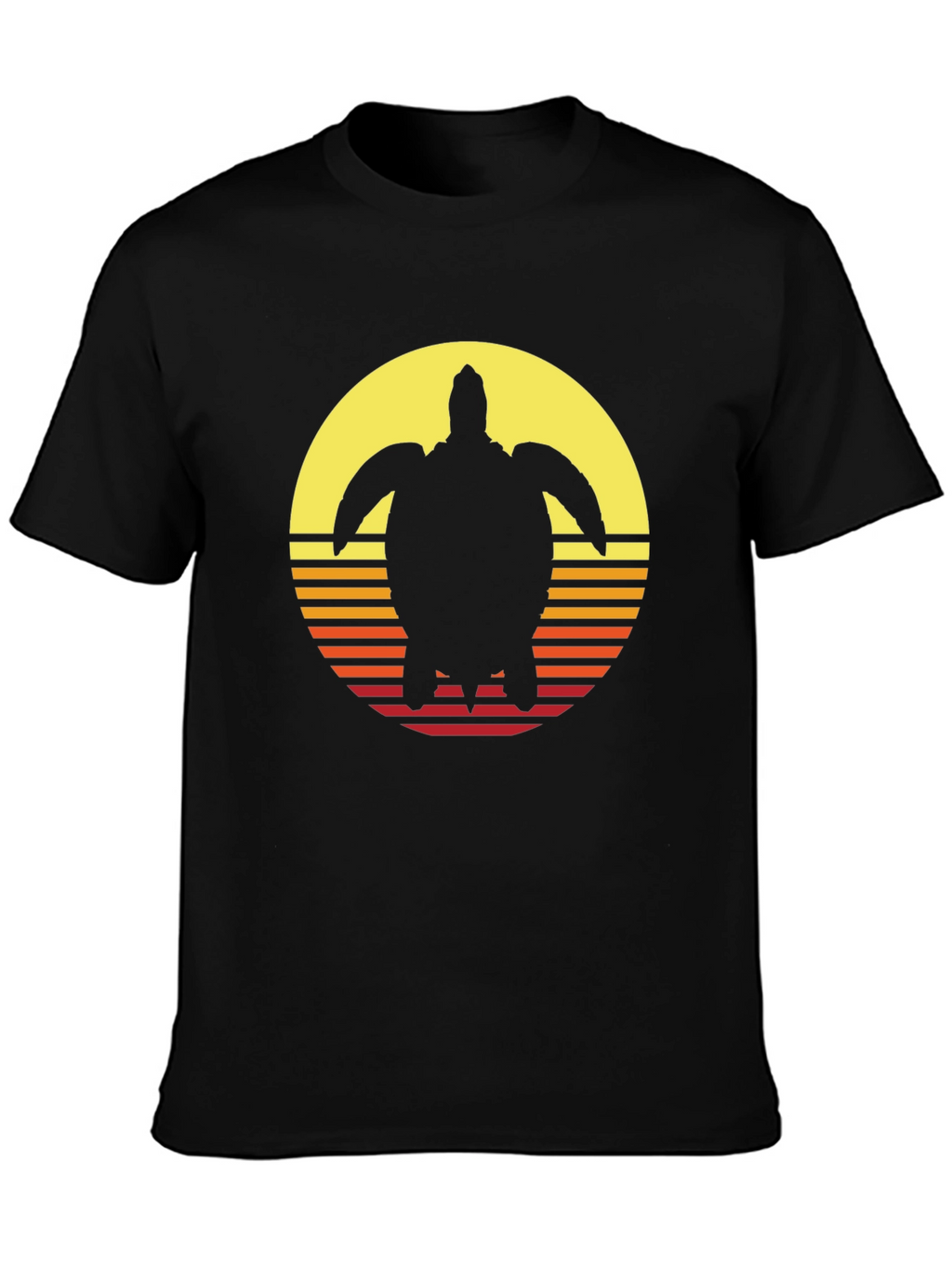 Sunset Turtle Graphic Tee - Retro Style Black T-Shirt
