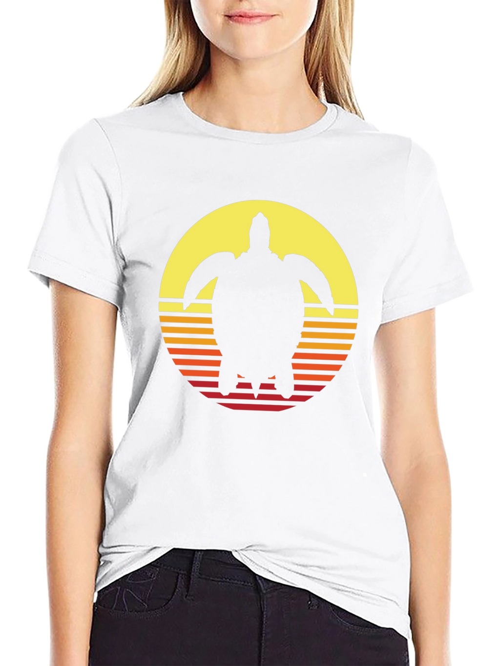 Sunset Turtle Graphic Tee - Retro Style Black T-Shirt