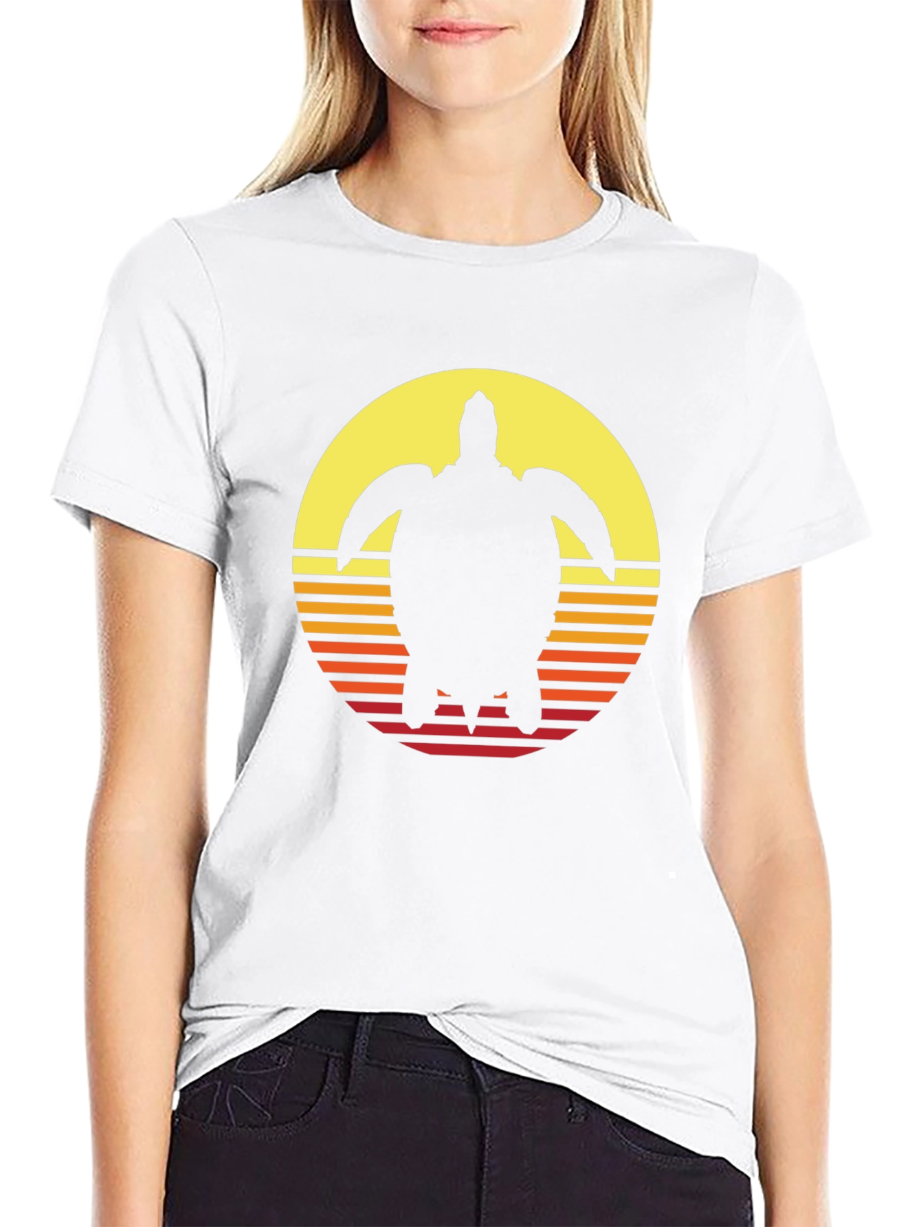Sunset Turtle Graphic Tee - Retro Style Black T-Shirt
