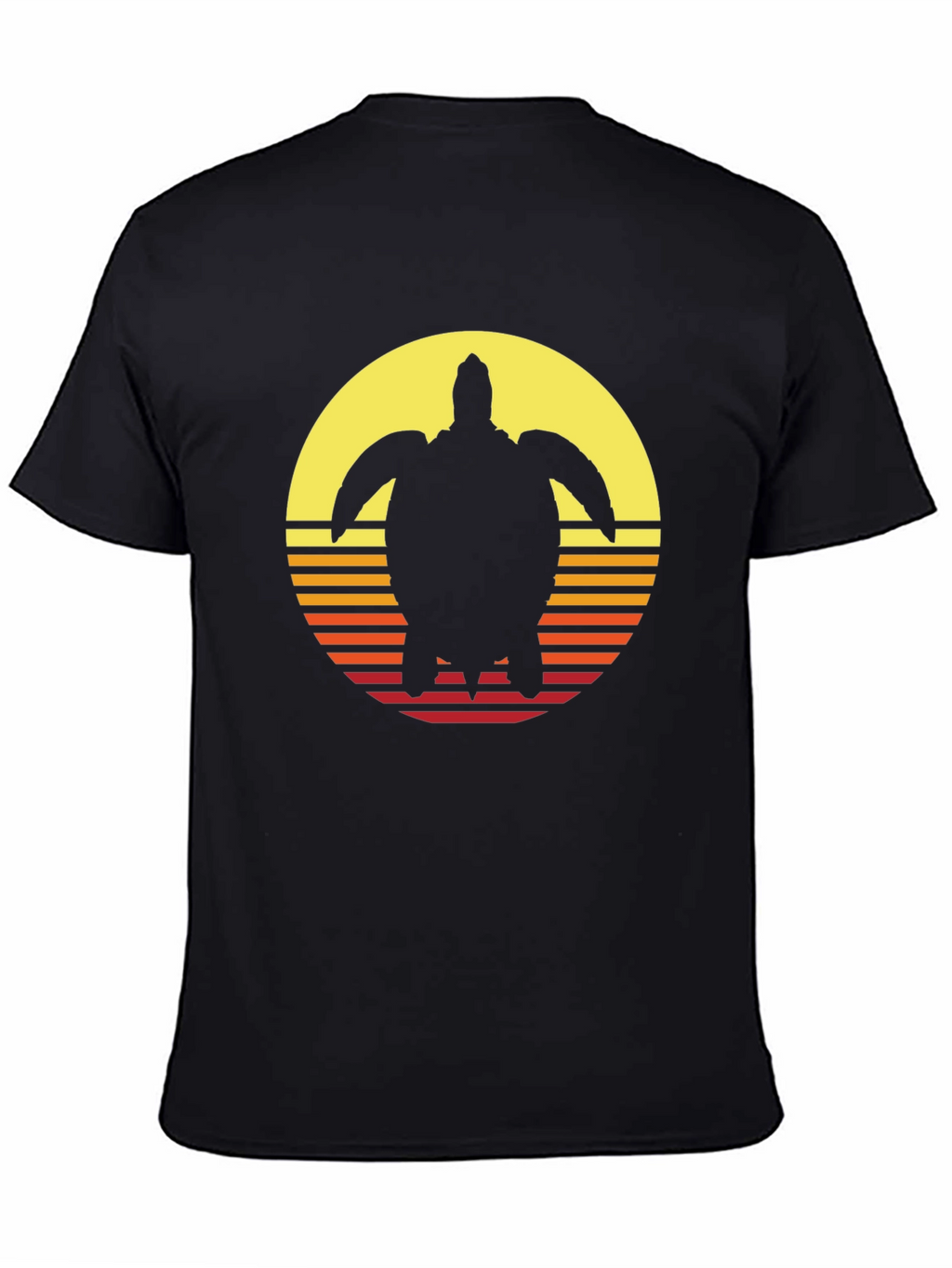 Sunset Turtle Graphic Tee - Retro Style Black T-Shirt