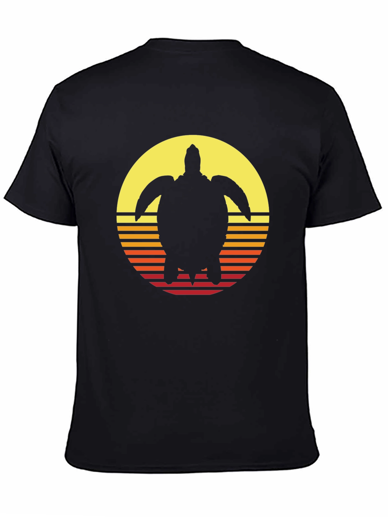 Sunset Turtle Graphic Tee - Retro Style Black T-Shirt