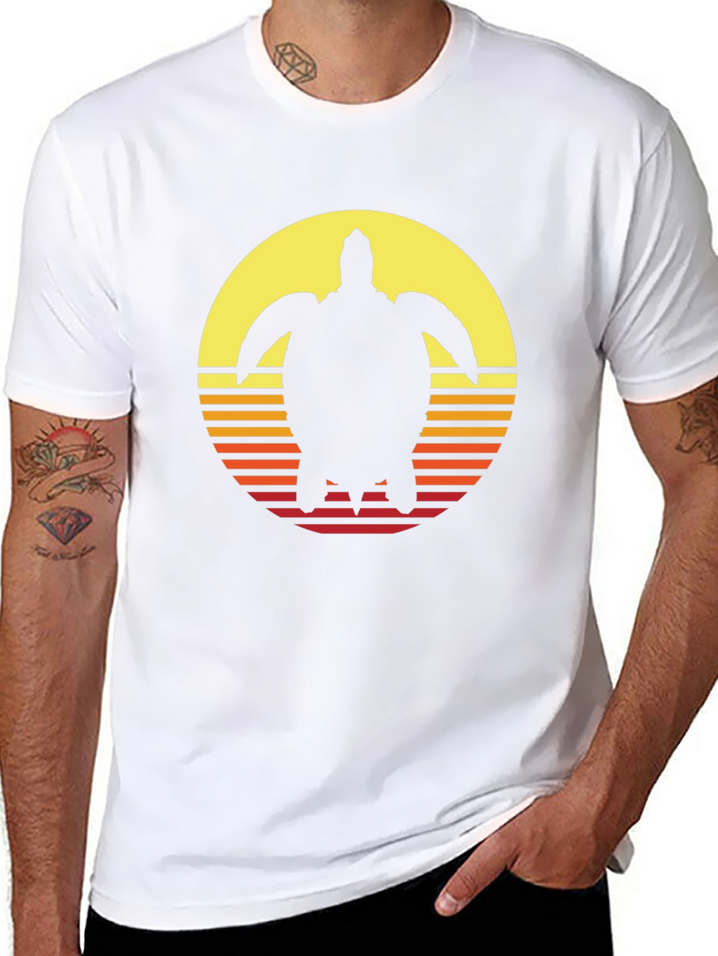 Sunset Turtle Graphic Tee - Retro Style Black T-Shirt